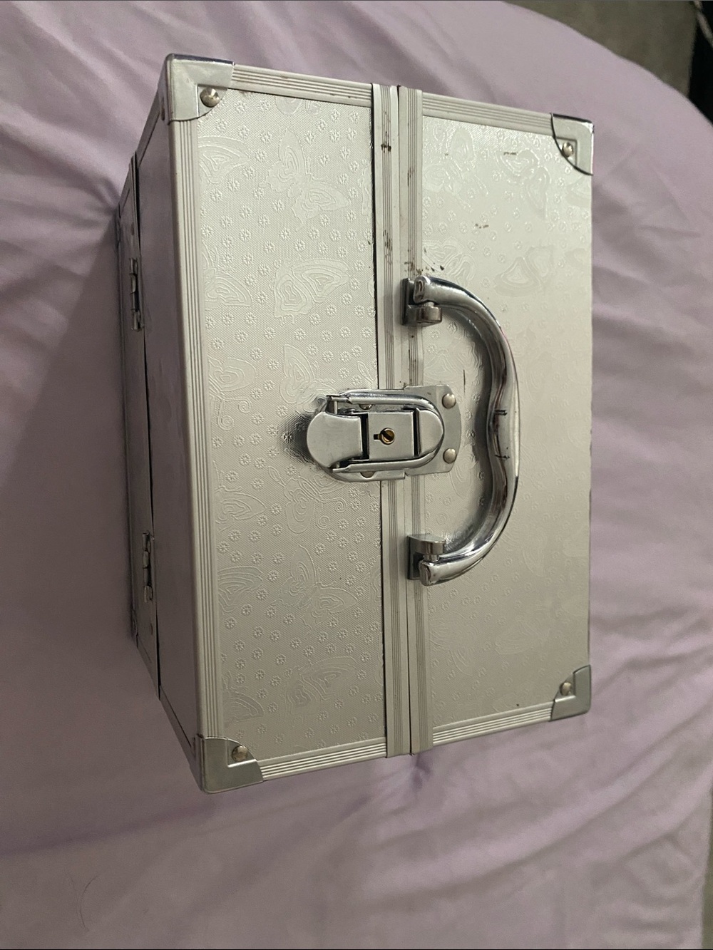 Silver Jewelry Storage Case with Handle and Lock